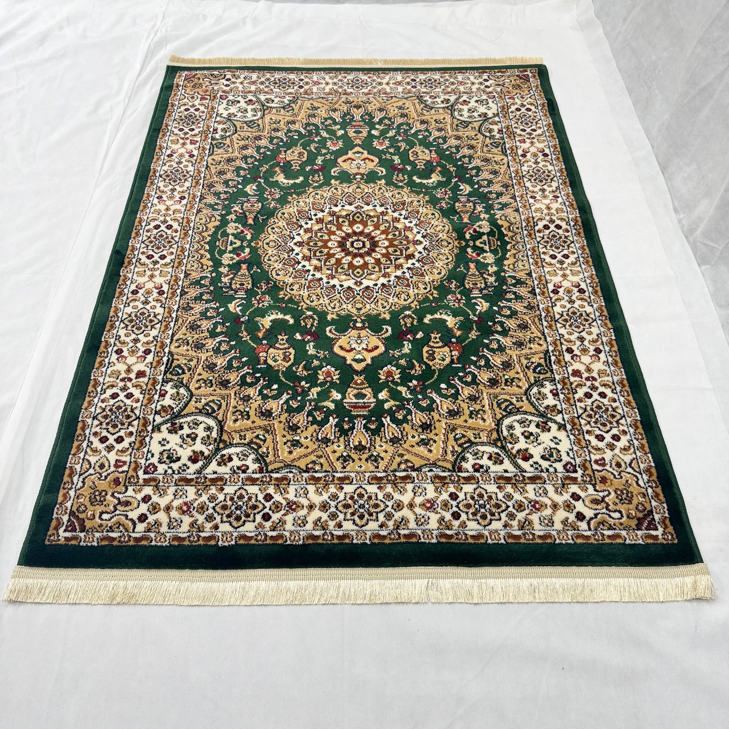Turkish Rug - Golden Medallion Collection - Green & Ivory Luxury Design