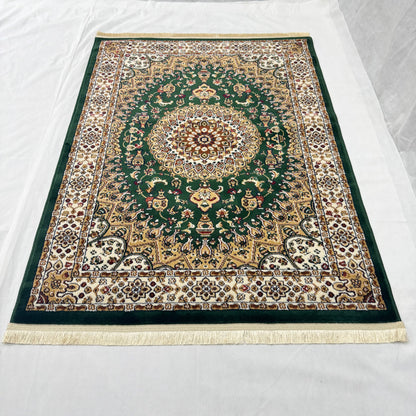 Turkish Rug - Golden Medallion Collection - Green & Ivory Luxury Design
