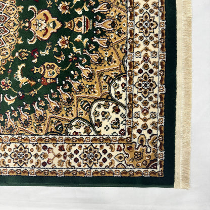 Turkish Rug - Golden Medallion Collection - Green & Ivory Luxury Design