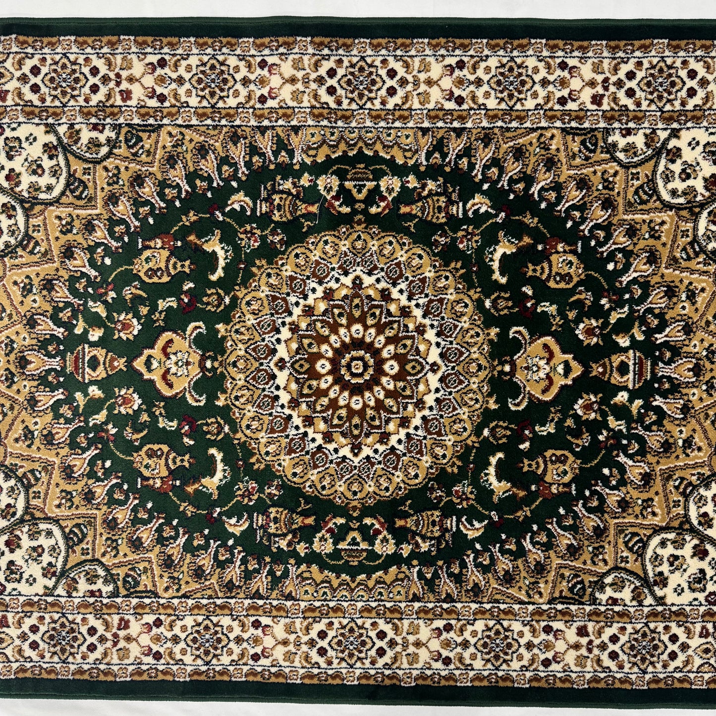 Turkish Rug - Golden Medallion Collection - Green & Ivory Luxury Design