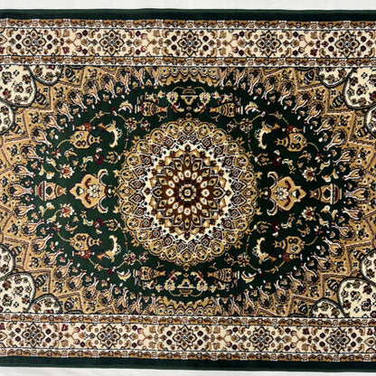 Turkish Rug - Golden Medallion Collection - Green & Ivory Luxury Design