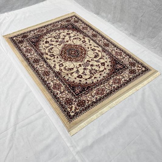 Turkish Rug – Ottoman Elegance Collection – Cream & Maroon Classic Medallion