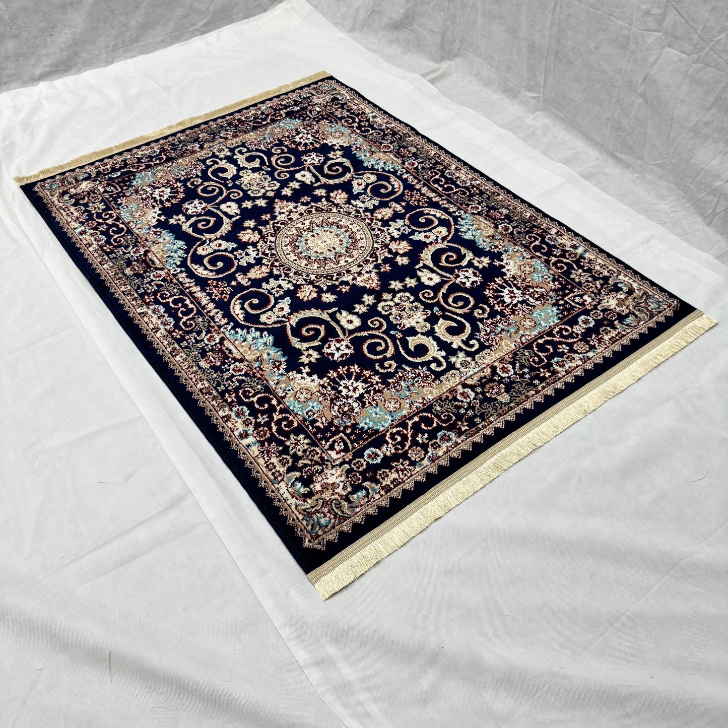 Turkish Rug – Midnight Royale Collection – Navy Blue Luxury Medallion