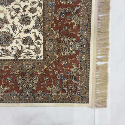 Persian Kashani Bamboo Silk Rug 8x11 ft 1500 Reeds Cream Red Luxury Iranian Carpet