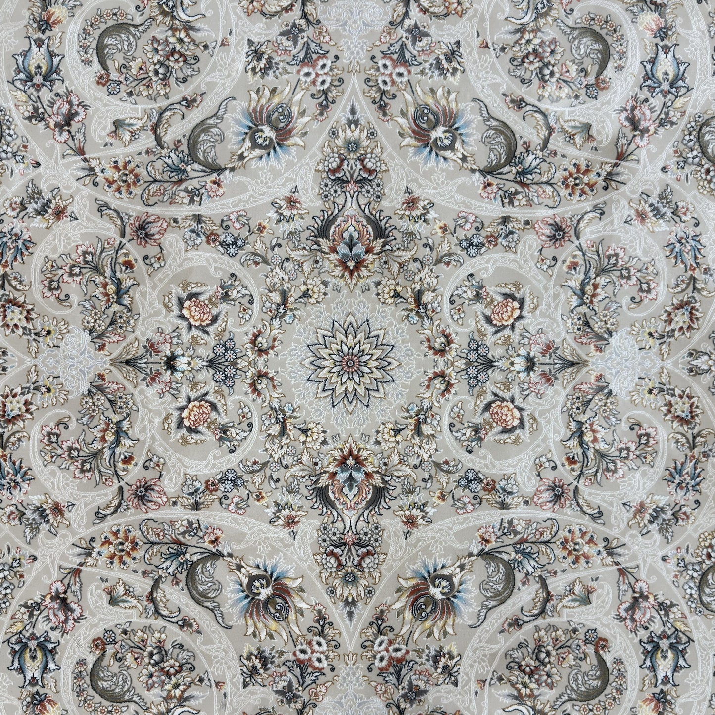 Persian Kashani Bamboo Silk Rug 8x11 ft 1500 Reeds Beige Grey Luxury Iranian Carpet