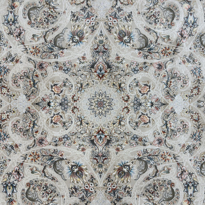Persian Kashani Bamboo Silk Rug 8x11 ft 1500 Reeds Beige Grey Luxury Iranian Carpet
