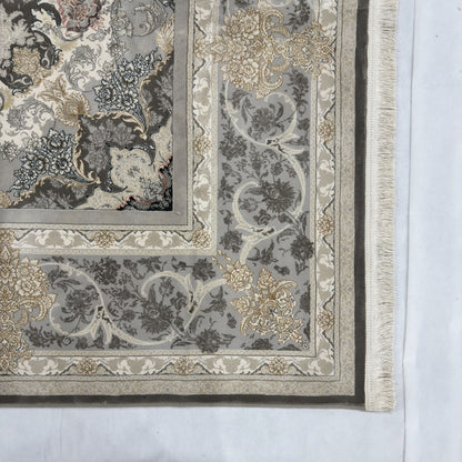 Persian Kashani Bamboo Silk Rug 8x11 ft 1500 Reeds Grey Medallion Luxury Iranian Carpet