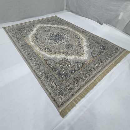 Persian Kashani Bamboo Silk Rug 8x11 ft 1500 Reeds Beige Gold Luxury Iranian Carpet