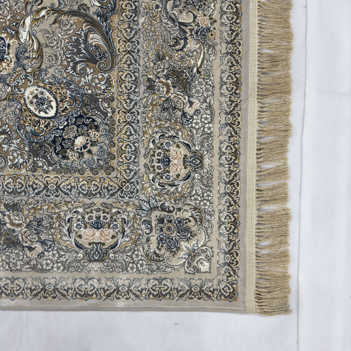 Persian Kashani Bamboo Silk Rug 8x11 ft 1500 Reeds Beige Gold Luxury Iranian Carpet