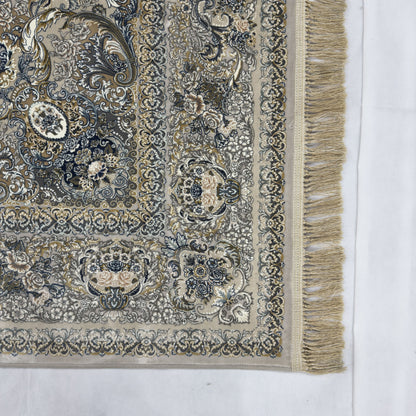 Persian Kashani Bamboo Silk Rug 8x11 ft 1500 Reeds Beige Gold Luxury Iranian Carpet
