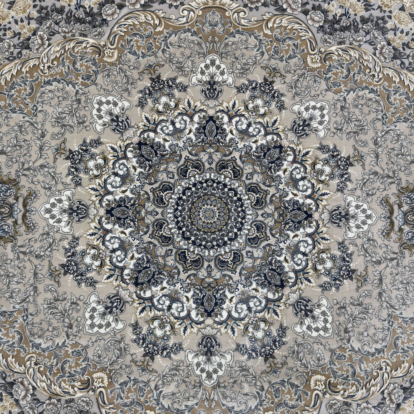 Persian Kashani Bamboo Silk Rug 8x11 ft 1500 Reeds Beige Gold Luxury Iranian Carpet