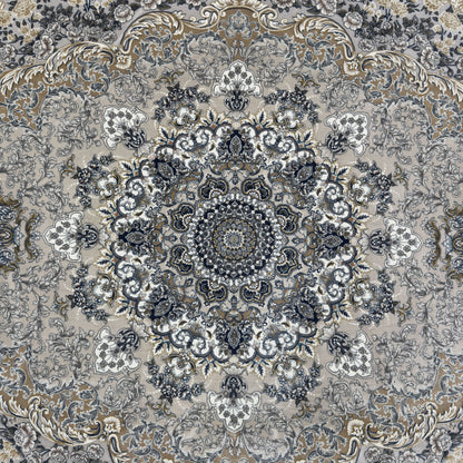 Persian Kashani Bamboo Silk Rug 8x11 ft 1500 Reeds Beige Gold Luxury Iranian Carpet