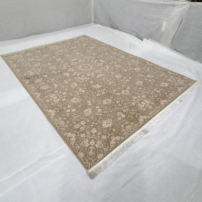 Persian Kashani Bamboo Silk Rug 8x11 ft 1500 Reeds Gold Floral Luxury Iranian Carpet