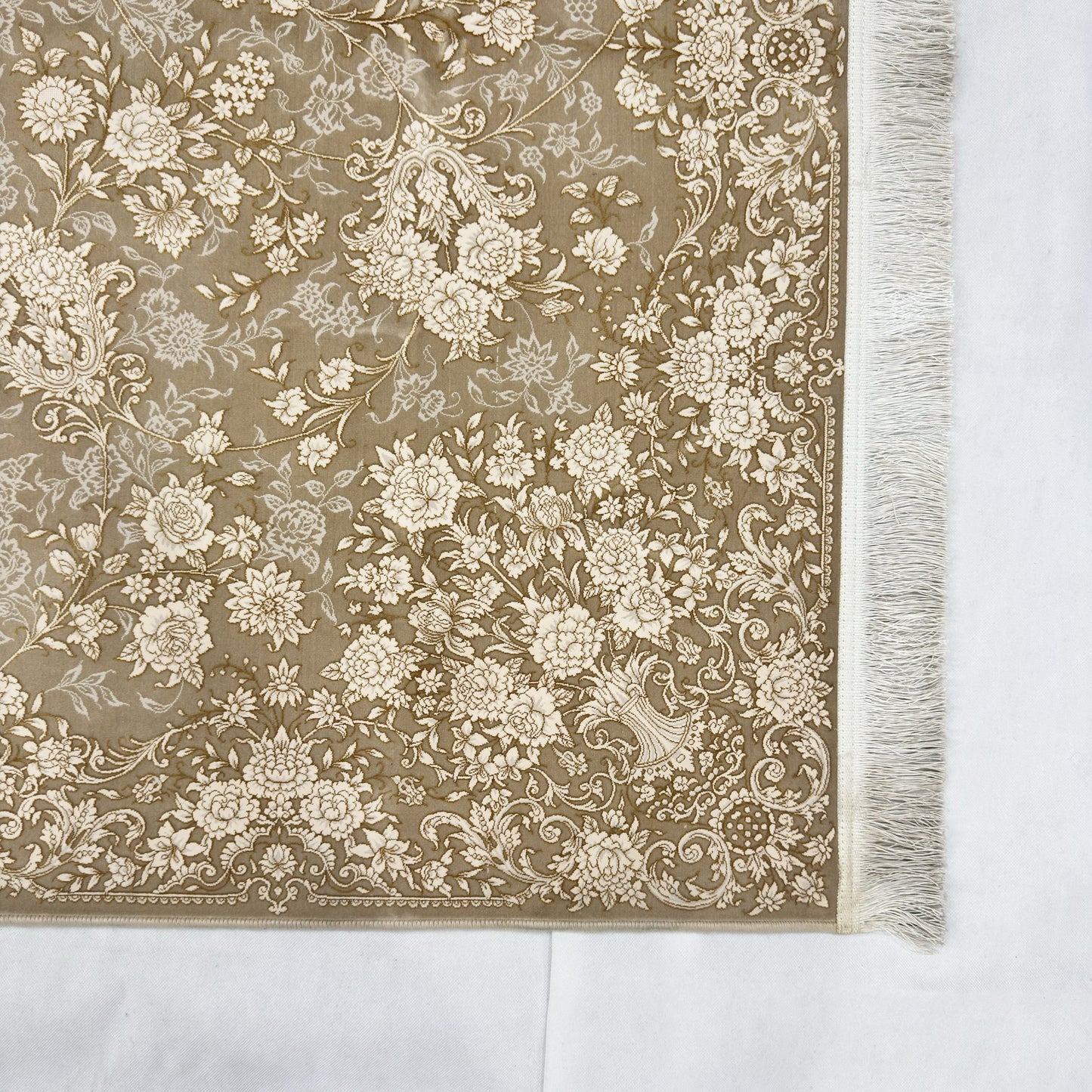 Persian Kashani Bamboo Silk Rug 8x11 ft 1500 Reeds Gold Floral Luxury Iranian Carpet