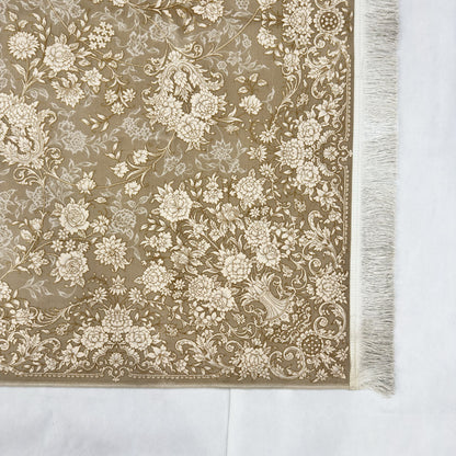 Persian Kashani Bamboo Silk Rug 8x11 ft 1500 Reeds Gold Floral Luxury Iranian Carpet