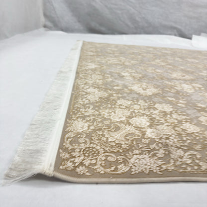 Persian Kashani Bamboo Silk Rug 8x11 ft 1500 Reeds Gold Floral Luxury Iranian Carpet