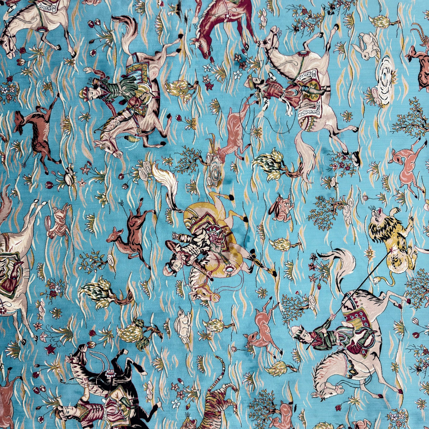 Persian Hunting Scene Pure Silk Abresham Rug 8 ft x 11 ft | 1600 Reed