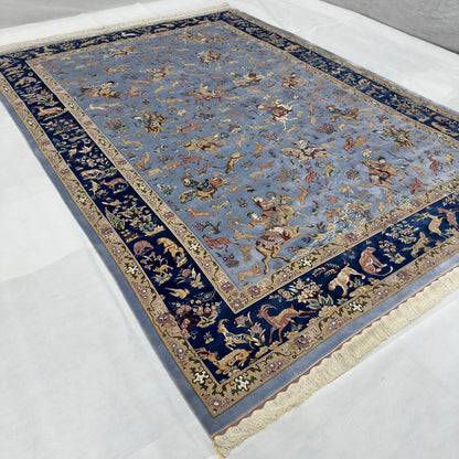 Persian Isfahan Hunting Scene Pure Silk Abresham Rug 8 ft x 11 ft | 1600 Reed