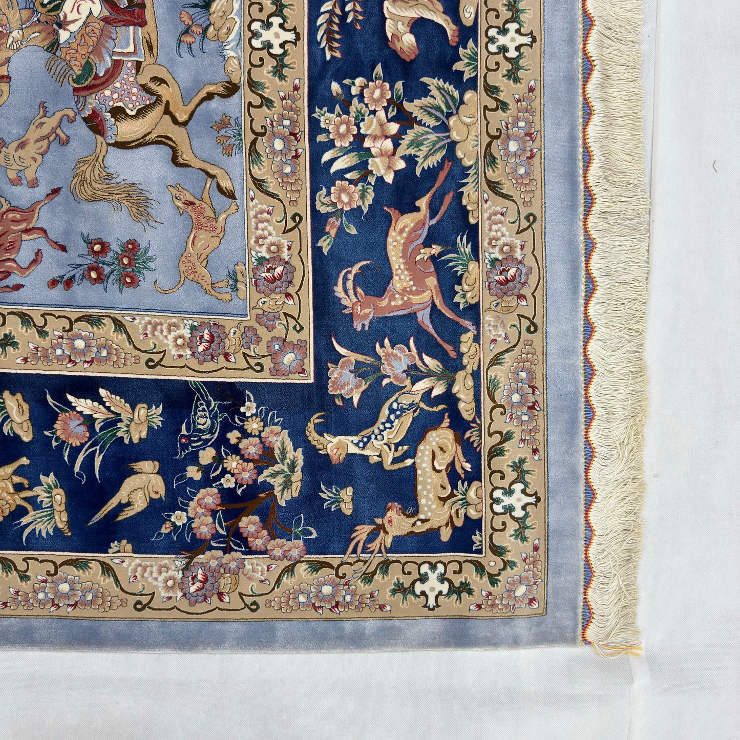 Persian Isfahan Hunting Scene Pure Silk Abresham Rug 8 ft x 11 ft | 1600 Reed