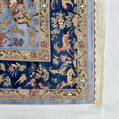 Persian Isfahan Hunting Scene Pure Silk Abresham Rug 8 ft x 11 ft | 1600 Reed
