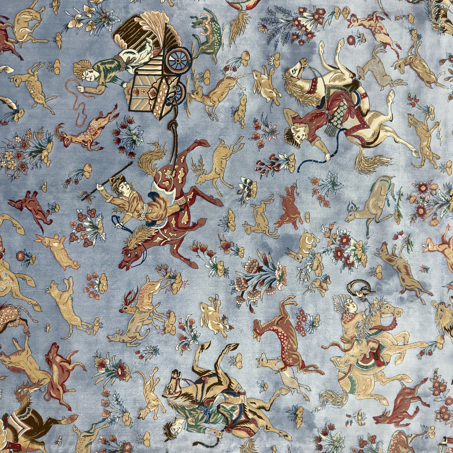 Persian Isfahan Hunting Scene Pure Silk Abresham Rug 8 ft x 11 ft | 1600 Reed