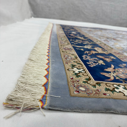 Persian Isfahan Hunting Scene Pure Silk Abresham Rug 8 ft x 11 ft | 1600 Reed