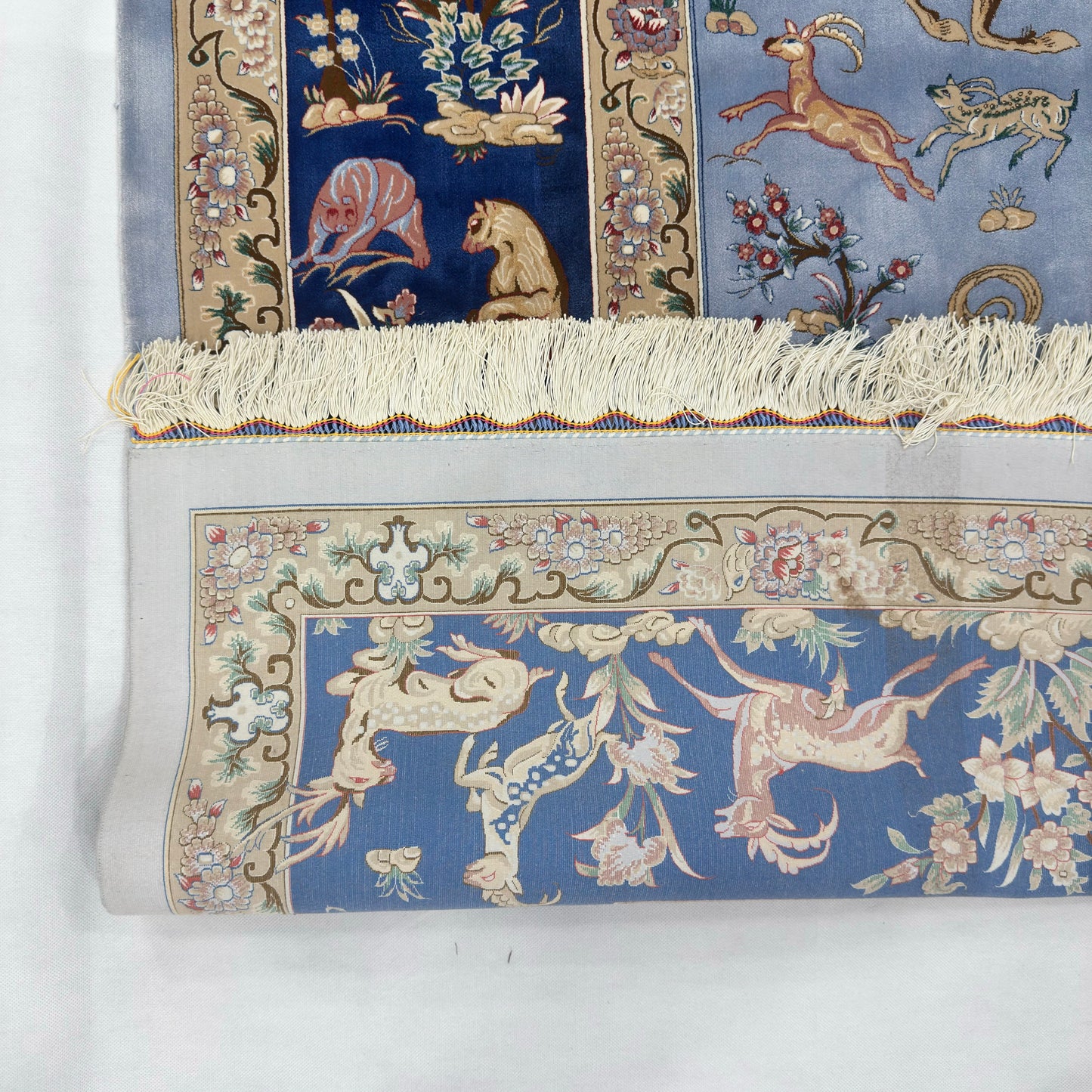 Persian Isfahan Hunting Scene Pure Silk Abresham Rug 8 ft x 11 ft | 1600 Reed