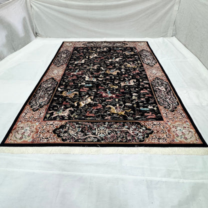 Persian Hunting Shekargh Pure Silk Abresham Rug 8 ft x 11 ft | 1600 Reed