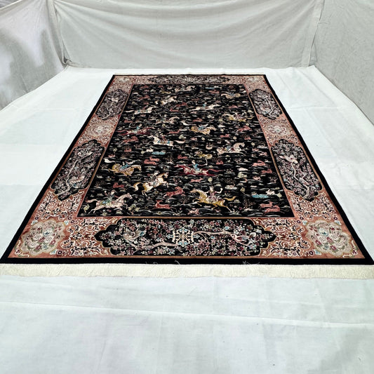 Persian Hunting Shekargh Pure Silk Abresham Rug 8 ft x 11 ft | 1600 Reed