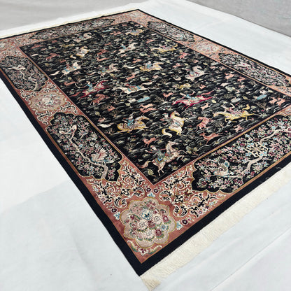 Persian Hunting Shekargh Pure Silk Abresham Rug 8 ft x 11 ft | 1600 Reed