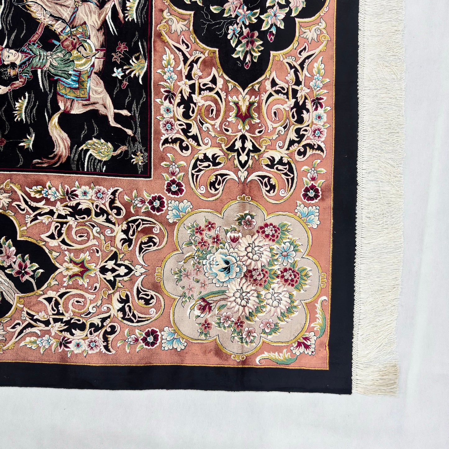 Persian Hunting Shekargh Pure Silk Abresham Rug 8 ft x 11 ft | 1600 Reed
