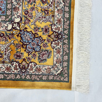 Persian Isfahan Floral Medallion Pure Silk Abresham Rug 8 ft x 11 ft