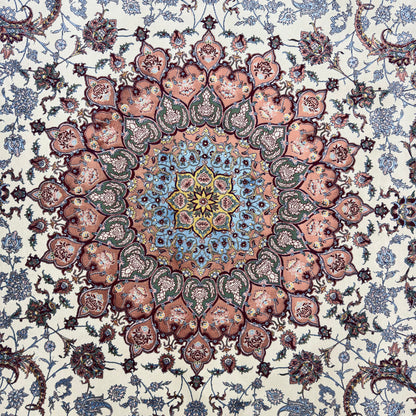 Persian Isfahan Floral Medallion Pure Silk Abresham Rug 8 ft x 11 ft