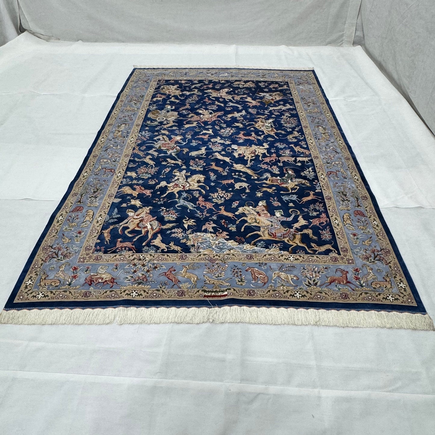 Persian Hunting Shekargh Pure Silk Abresham Rug 7 ft x 10 ft | 1600 Reed