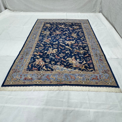 Persian Hunting Shekargh Pure Silk Abresham Rug 7 ft x 10 ft | 1600 Reed