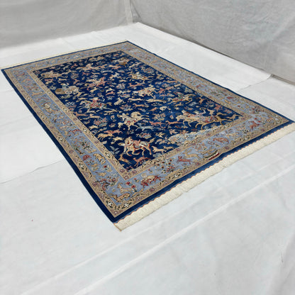 Persian Hunting Shekargh Pure Silk Abresham Rug 7 ft x 10 ft | 1600 Reed