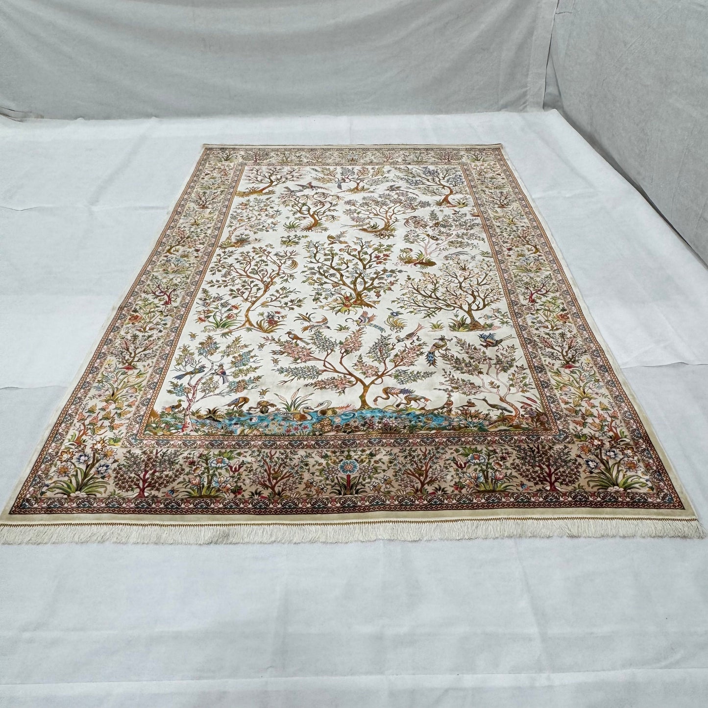 Persian Tree of Life Silk Rug 7 ft x 10 ft | Pure Silk Abresham 1600 Reed