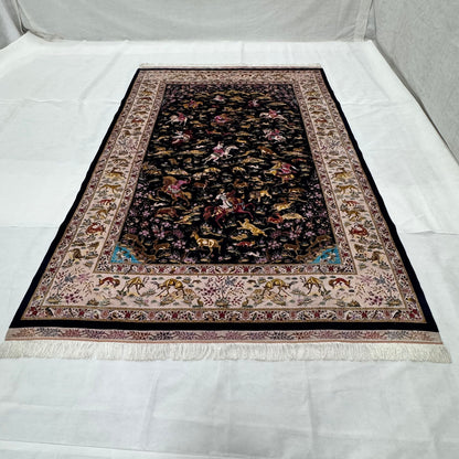 Persian Shekargh Hunting Pure Silk Abresham Rug 7 ft x 10 ft | 1600 Reed
