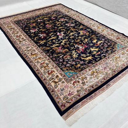 Persian Shekargh Hunting Pure Silk Abresham Rug 7 ft x 10 ft | 1600 Reed