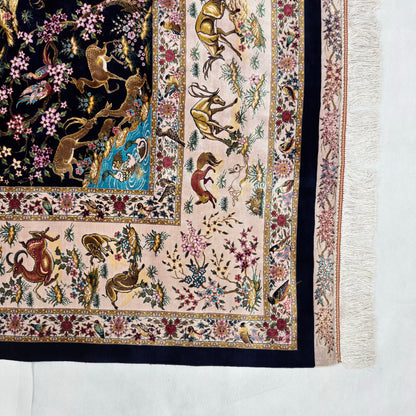 Persian Shekargh Hunting Pure Silk Abresham Rug 7 ft x 10 ft | 1600 Reed