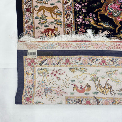 Persian Shekargh Hunting Pure Silk Abresham Rug 7 ft x 10 ft | 1600 Reed