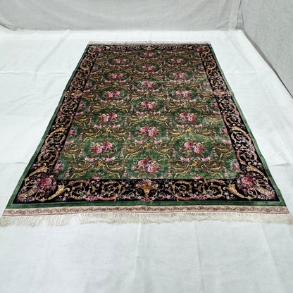 Persian Gol Farangi Floral Pure Silk Abresham Rug 7 ft x 10 ft | 1600 Reed