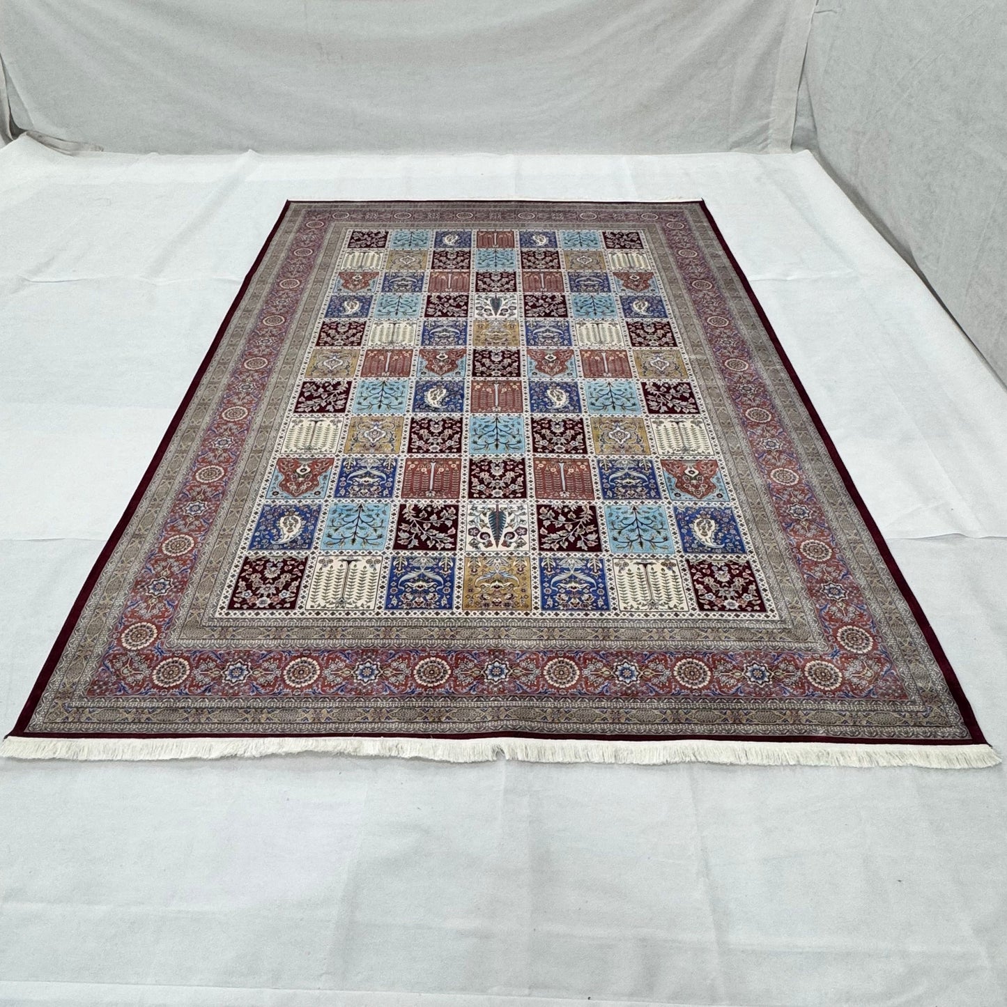 Persian Bagh Garden Panel Pure Silk Abresham Rug 7 ft x 10 ft | 1600 Reed