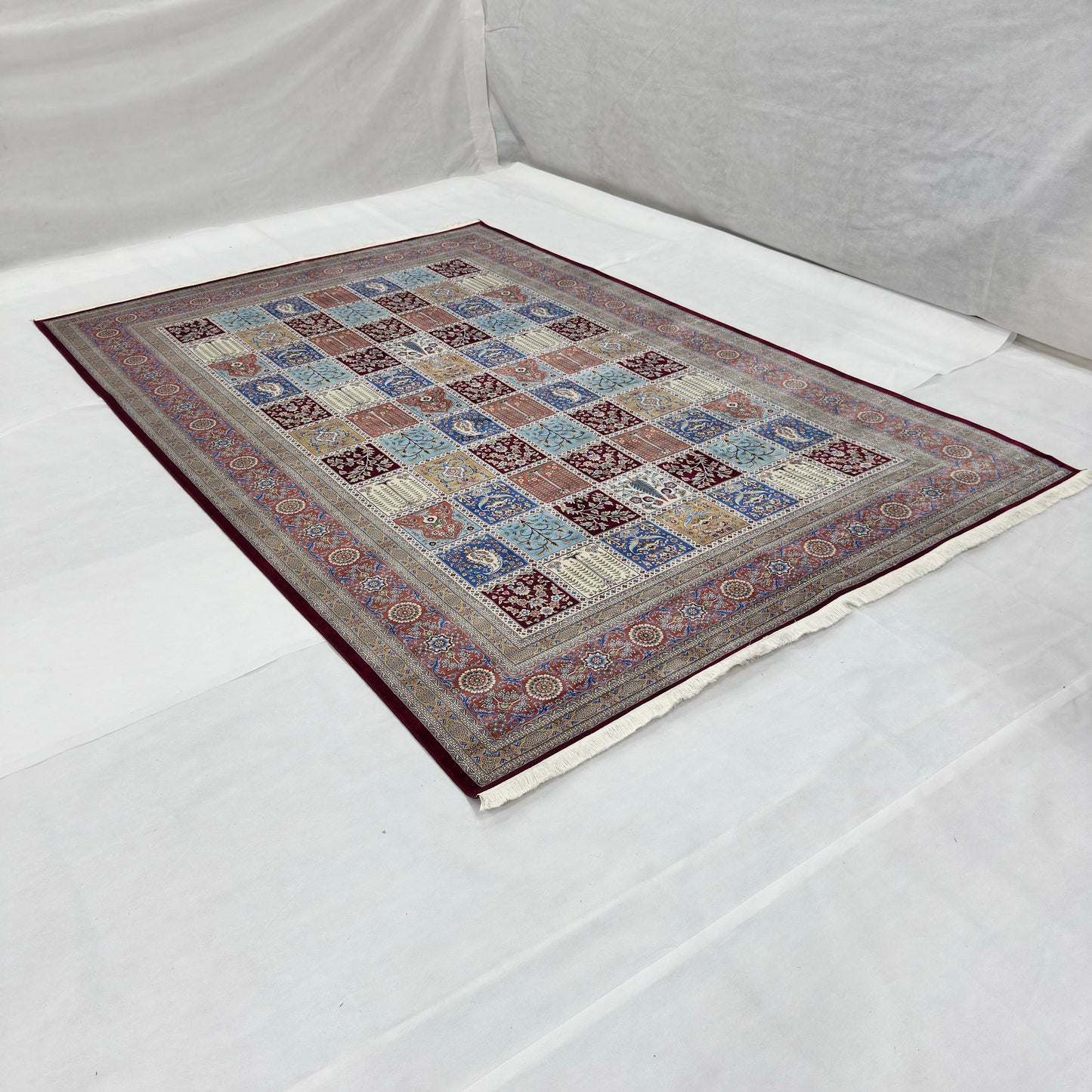Persian Bagh Garden Panel Pure Silk Abresham Rug 7 ft x 10 ft | 1600 Reed