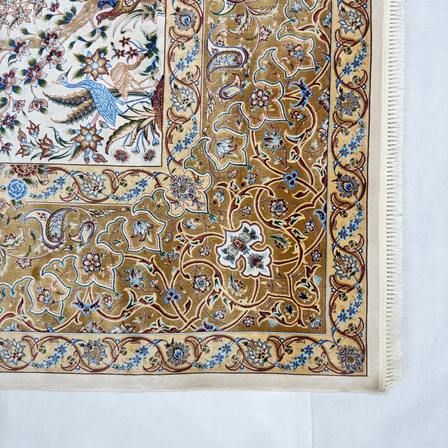 Persian Isfahan Bird Floral Pure Silk Abresham Rug 7 ft x 10 ft | 1600 Reed