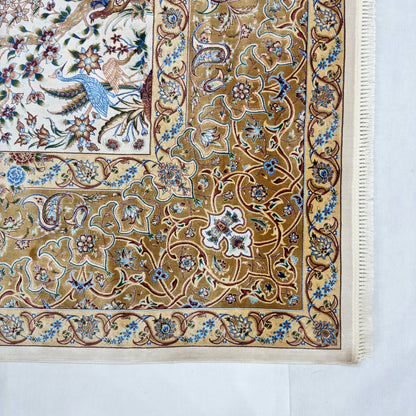 Persian Isfahan Bird Floral Pure Silk Abresham Rug 7 ft x 10 ft | 1600 Reed