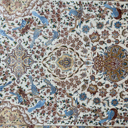 Persian Isfahan Bird Floral Pure Silk Abresham Rug 7 ft x 10 ft | 1600 Reed