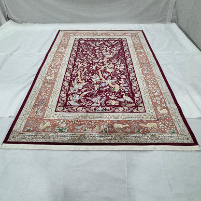Persian Qom Bird of Paradise Pure Silk Abresham Rug 7 ft x 10 ft | 1600
