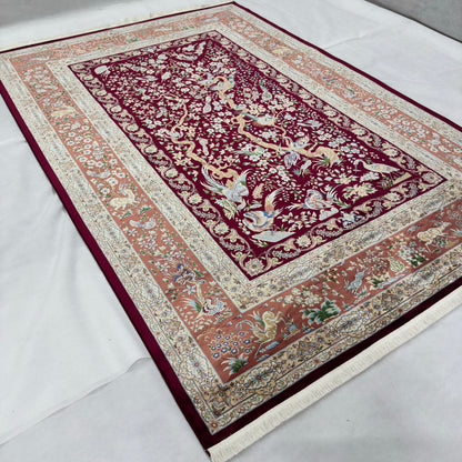 Persian Qom Bird of Paradise Pure Silk Abresham Rug 7 ft x 10 ft | 1600