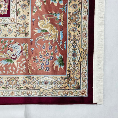Persian Qom Bird of Paradise Pure Silk Abresham Rug 7 ft x 10 ft | 1600